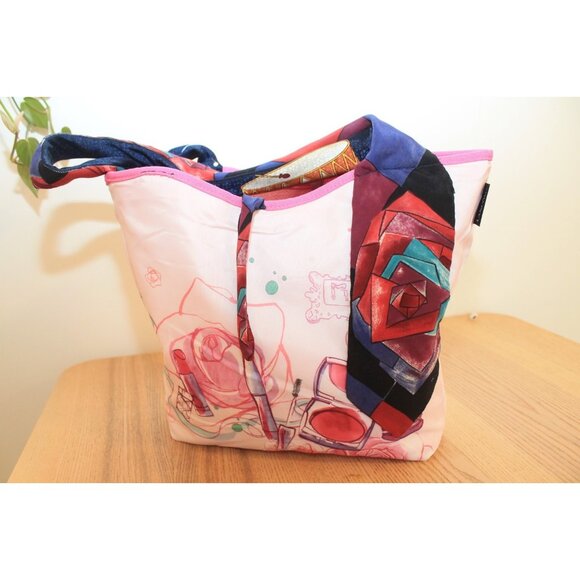 Lancôme Tote Bag Pink with Frog Tie handle - DOUBLE SIDED- handmade - Picture 1 of 10
